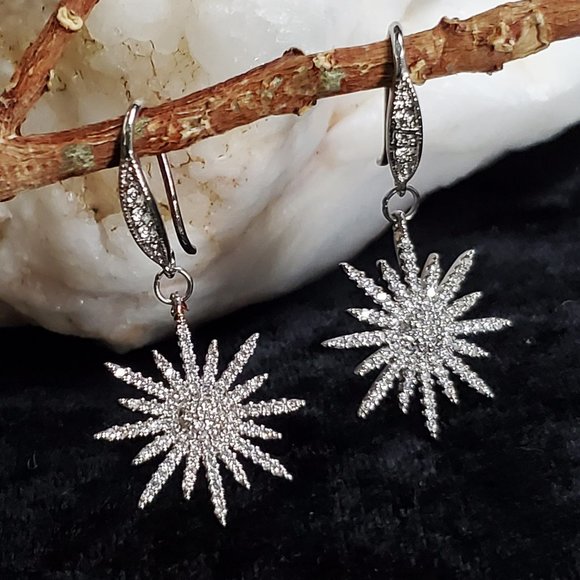 Earrings Platinum Diamond Cut Crystals - Picture 4 of 5